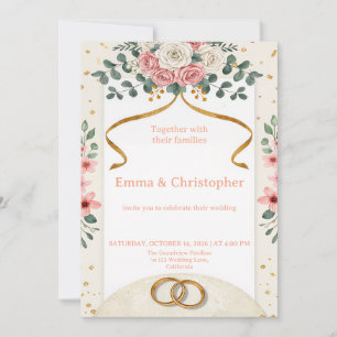 Faire-part de mariage aux élégantes roses roses
