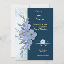 Faire-part de mariage aux fleurs bleues,