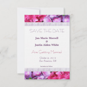 Faire-part de mariage aux hortensias roses et viol