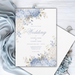 Faire-part de mariage aux hydrangeas bleus et blan