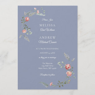 Faire-part de mariage aux oeillets et bleu
