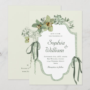 Faire-part de mariage aux orchidées vert sauge pei