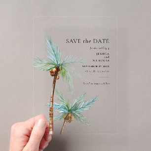 Faire-part de mariage aux palmiers à l'aquarelle