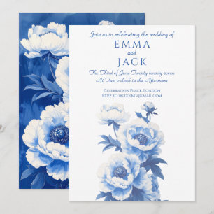 Faire-part de mariage aux pivoines bleues et blanc