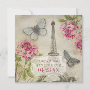 Faire-part de mariage aux pivoines vintage de Pari