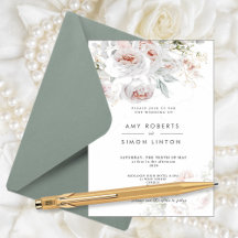 Faire-part de mariage aux roses roses en pleine fl