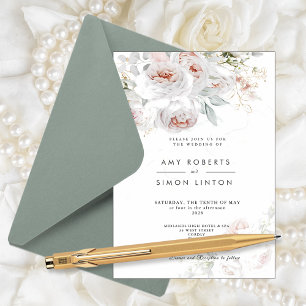 Faire-part de mariage aux roses roses en pleine fl