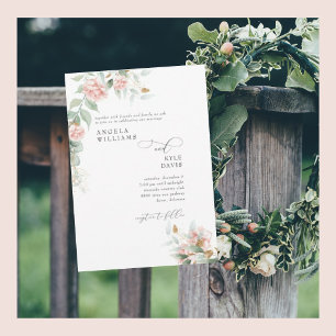 Faire-part de mariage aux roses roses et eucalyptu