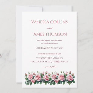 Faire-part de mariage aux roses roses pastel