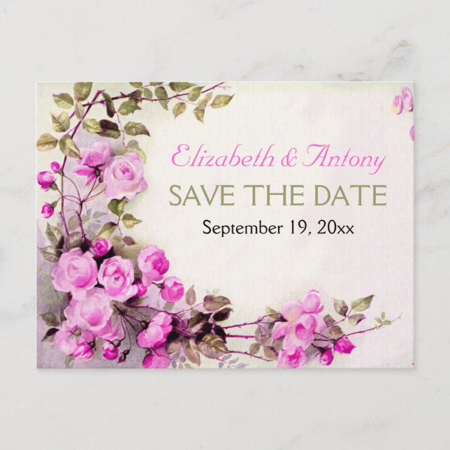 Faire-part de mariage aux roses roses romantiques  (Devant)