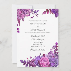 Faire-part de mariage aux roses violettes Invitati