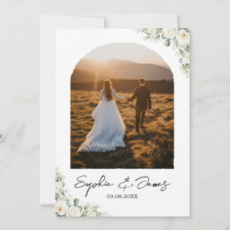 Faire-part de mariage avec arche florale blanche é
