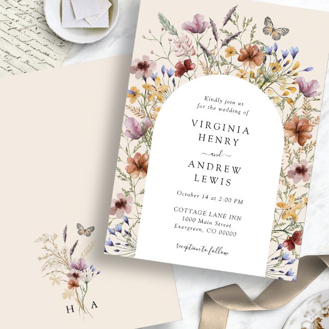 Faire-part de mariage avec arche florale bohème (Boho Floral Arch Wedding Invitation
)