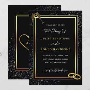 Faire-part de mariage avec cadre élégant noir or