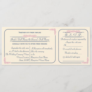 Faire-part de mariage avec carte de réponse Navy e