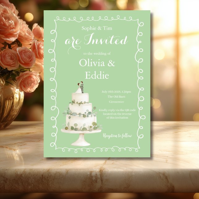 Faire-part de mariage avec code QR de gâteau de ma (Créateur téléchargé)