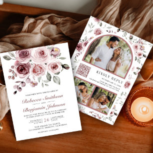 Faire-part de mariage avec code QR de roses roses