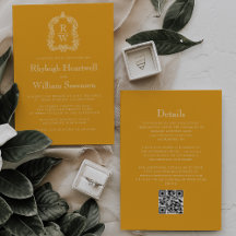 Faire-part de mariage avec code QR jaune souci Crê