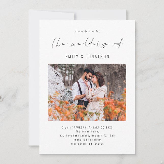 Faire-part de mariage avec code QR photo écriture  (Devant)