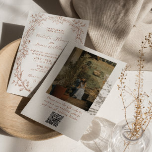 Faire-part de mariage avec code QR photo en terre