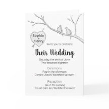 Faire-part de mariage avec deux colombes et cœur d