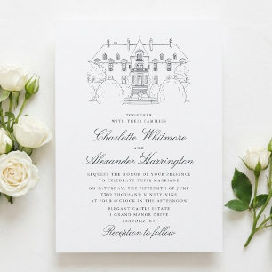 Faire-part de mariage avec esquisse de lieu à New
