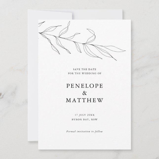 Faire-part de mariage avec feuillage dessin au tra (Devant)