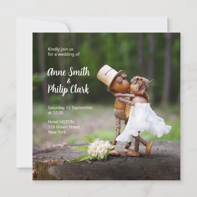 Faire-part de mariage avec les elfes d'Acorn amour (Devant)