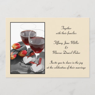 Faire-part de mariage avec les verres de vin et le