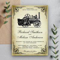 Faire-part de mariage avec locomotive à vapeur vin