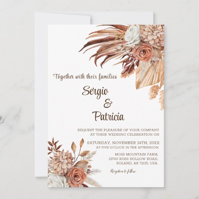 Faire-part de mariage avec Modèle Boho Flowers (Devant)