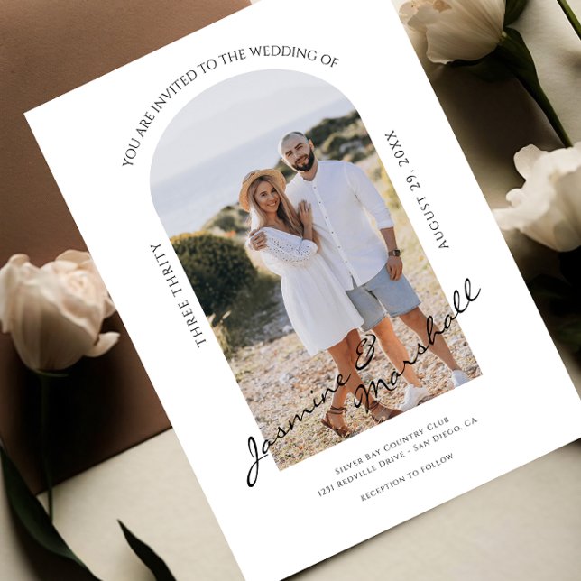 Faire-part de mariage avec Modèle photo | modifiab (modern casual wedding invitation with photo and script text , fully editable )