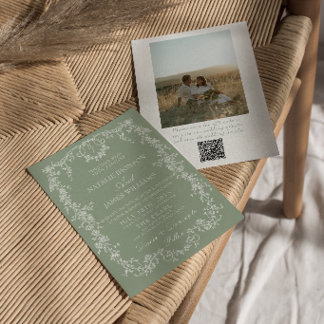 Faire-part de mariage avec monogramme et code QR p