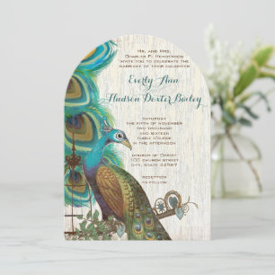 Faire-part de mariage avec oiseau paon rustique et
