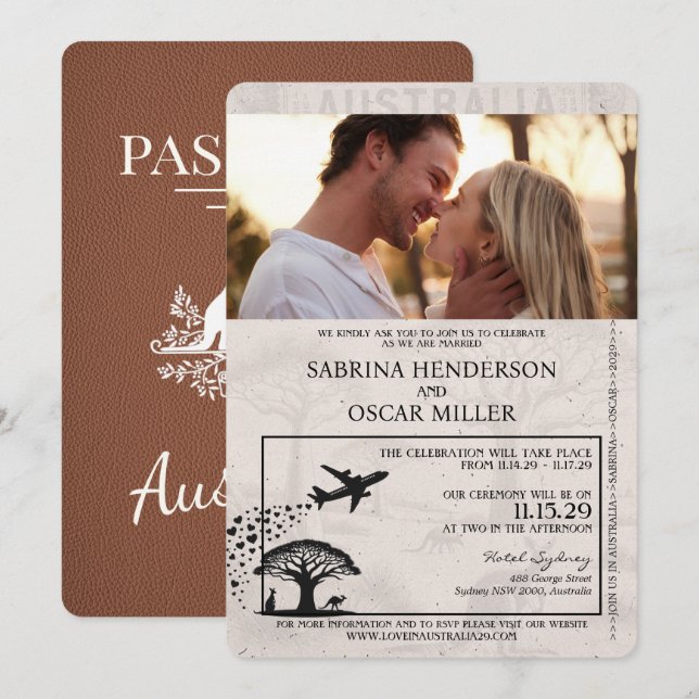 Faire-part de mariage avec passeport australien ma (Devant / Derrière)