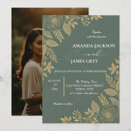 Faire-Part de Mariage avec Photo Botanique Or Vert