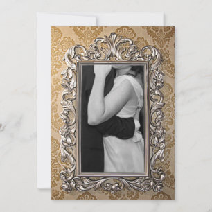 Faire-part de mariage avec photo et cadre doré élé