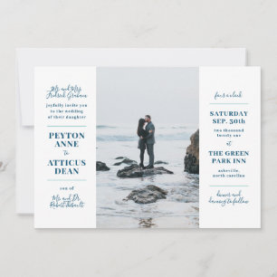 Faire-part de mariage avec photo moderne en bleu m