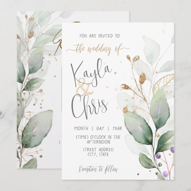 Faire-part de mariage avec RSVP de code QR (Devant / Derrière)