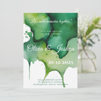 Faire-part de mariage avec tache d'aquarelle verte