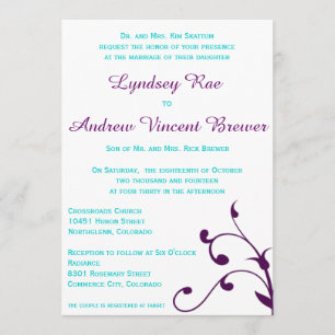 Faire-part de mariage avec Turquoise et Violet
