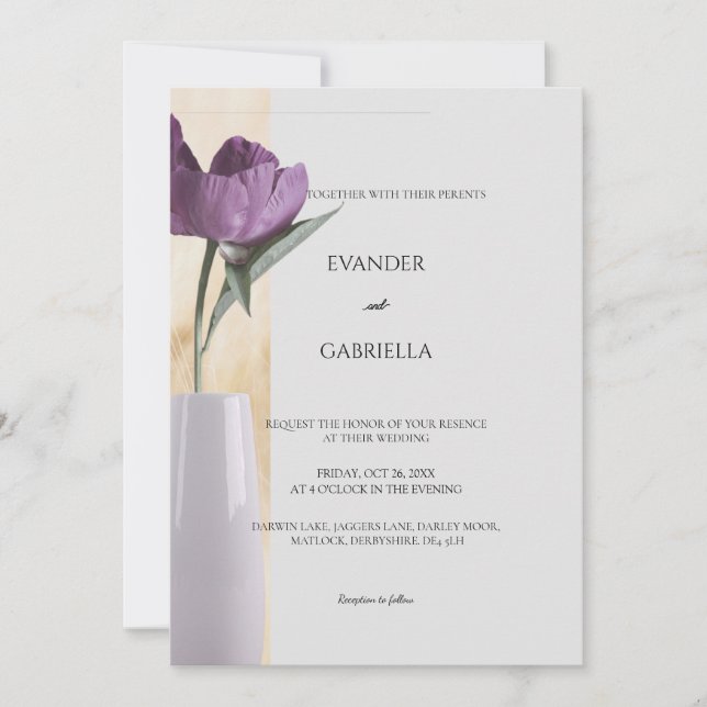 faire-part de mariage avec vase à fleurs (Devant)