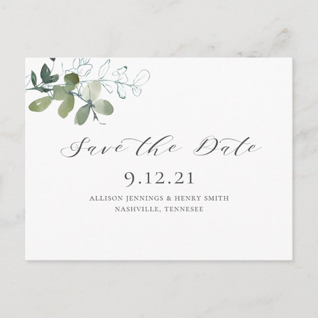 Faire-part de mariage avec verdure d'eucalyptus (Devant)