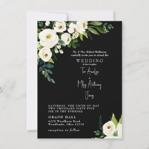Faire-part de mariage B/W élégant à la florale bla