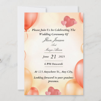 Faire-part de mariage Ballon Orange Pastel avec Cœ