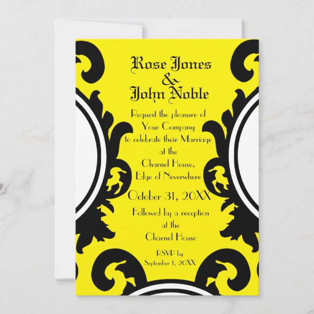 Faire-part de mariage baroque noir (jaune) (Devant)