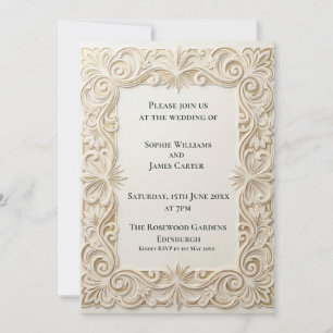 Faire-part de mariage baroque orné ivoire