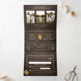 Faire-part de mariage bilingue - Photos rustiques