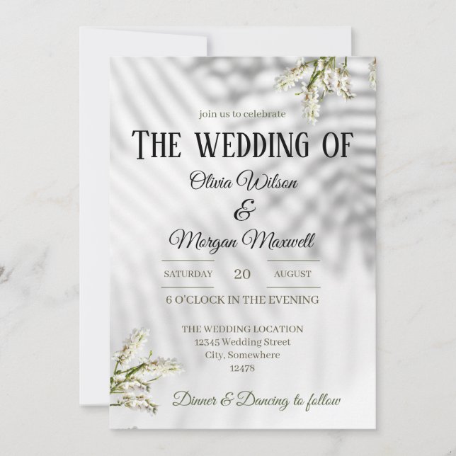 Faire-part de mariage biologique blanche et noire (Devant)