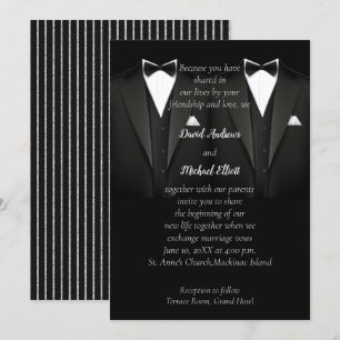 Faire-part de mariage Black and Silver Gay Tuxedo